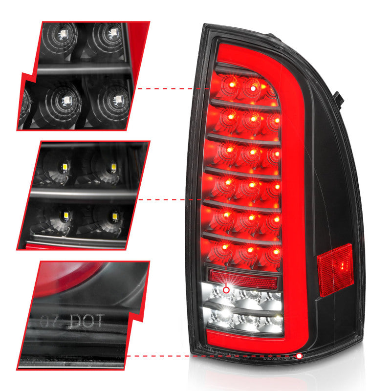 ANZO 05-15 Toyota Tacoma Full LED Tail Lights w/Light Bar Sequential Black Housing Clear Lens