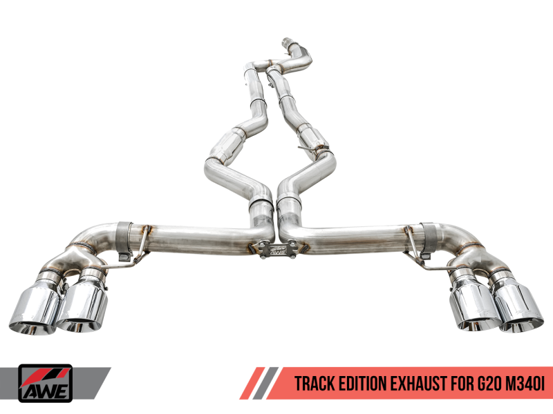 AWE Tuning Track Edition Exhaust - Quad Chrome Silver Tips for 2019+ BMW M340i (G20) 3020-42078