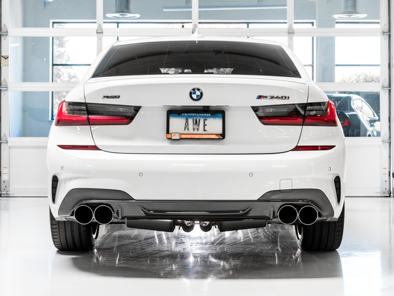 AWE Tuning Non-Resonated Touring Edition Exhaust Quad Chrome Silver Tips for BMW M340i G20 3015-42148