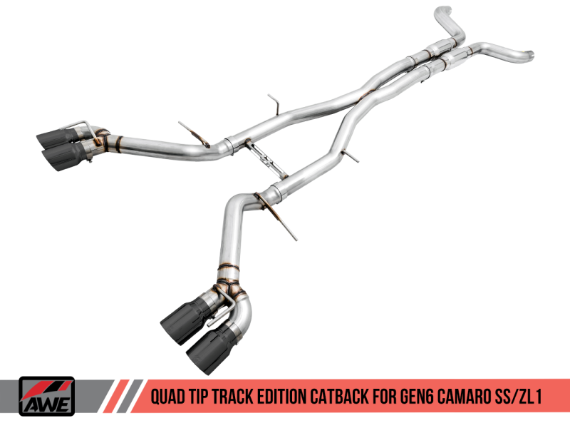 AWE Tuning Track Edition Non-Res Cat-Back Exhaust Quad Diamond Black Tips for Chevy Camaro SS 3020-43074