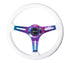 NRG Classic Wood Grain Steering Wheel (350mm) White Paint Grip w/Neochrome 3-Spoke Center