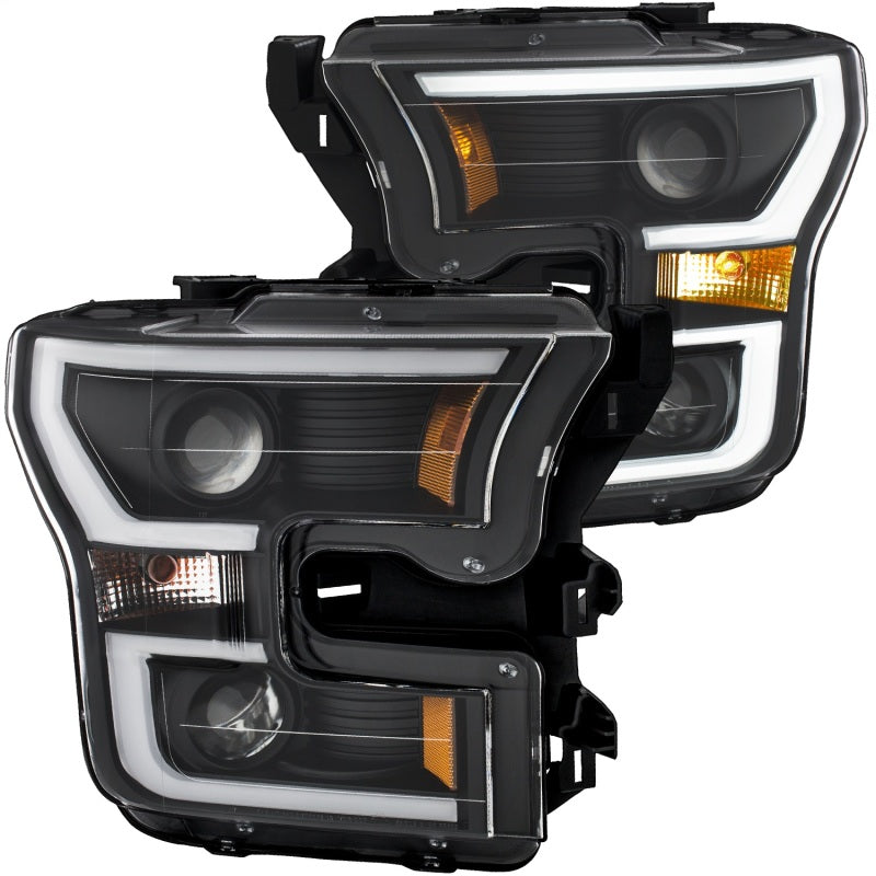 ANZO 2015-2017 Ford F-150 Projector Headlights w/ Plank Style Switchback Black w/ Amber