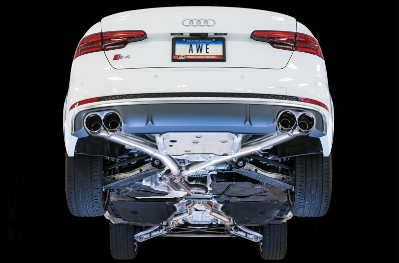 AWE Tuning Non-Resonated 102mm Black Tips Track Edition Exhaust For Audi B9 S4 - 3010-43048