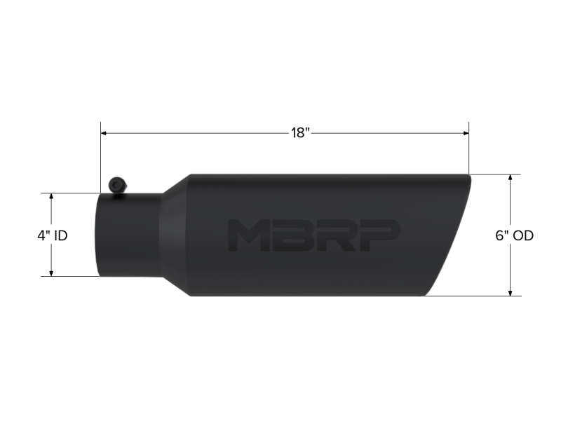 MBRP 6" OD Rolled End 4" Inlet 18" L Black Coated Universal Exhaust Tip - T5130BLK