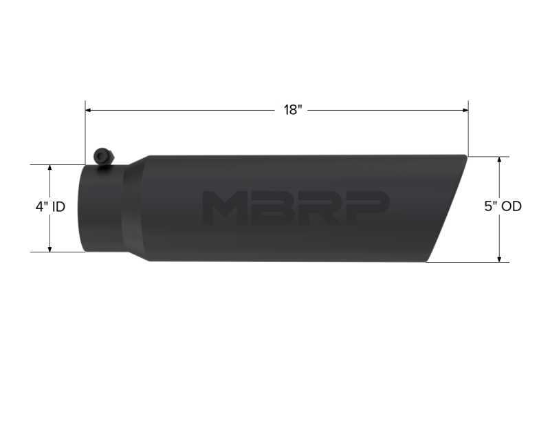 MBRP Universal 5" OD Angled Rolled End 4" Inlet 18" Length Black Coated Exhaust Tip T5124BLK