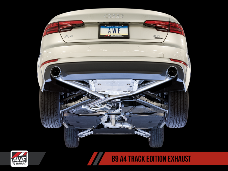 AWE Tuning Track Edition Exhaust Dual Outlet - Diamond Black Tips for Audi B9 A4 3020-33026