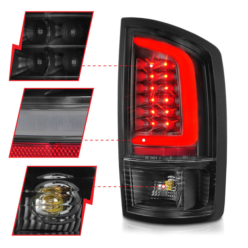 ANZO 2002-2006 Dodge Ram 1500 LED Tail Lights w/ Light Bar Black Housing Clear Lens