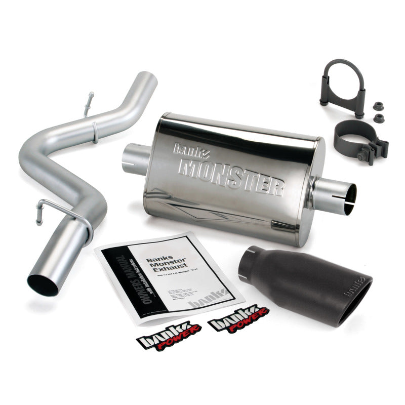 Banks Power Monster Exhaust System Single Exhaust 97-99 Wrangler 2.5/4.0L Slipfit w/Blk Tip 51312-B
