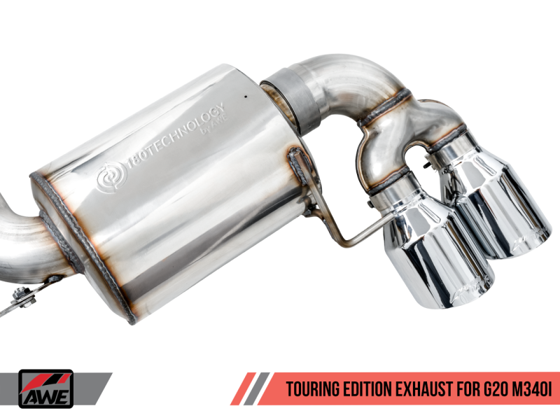 AWE Tuning Non-Resonated Touring Edition Exhaust Quad Chrome Silver Tips for BMW M340i G20 3015-42148