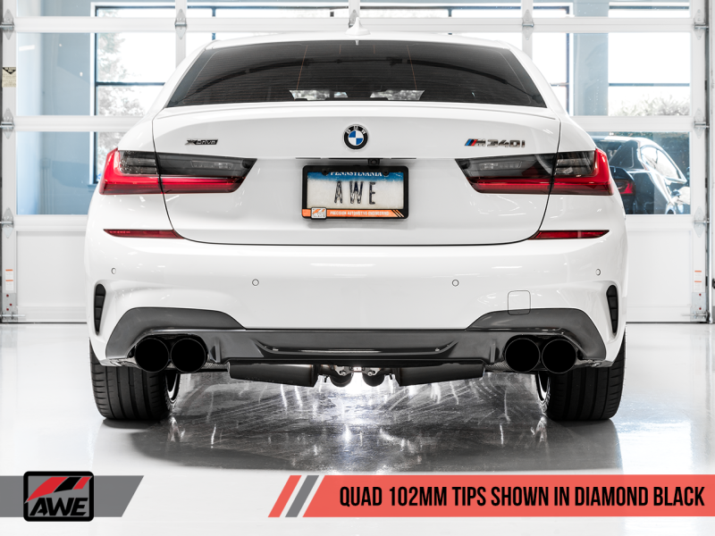 AWE Tuning Non-Resonated Diamond Black Tips Touring Edition Exhaust for G2X M340i / M440i 3015-43156