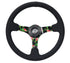 NRG Reinforced Steering Wheel (350mm / 3in. Deep) Black Suede w/ 5mm Floral 3-Spoke Center