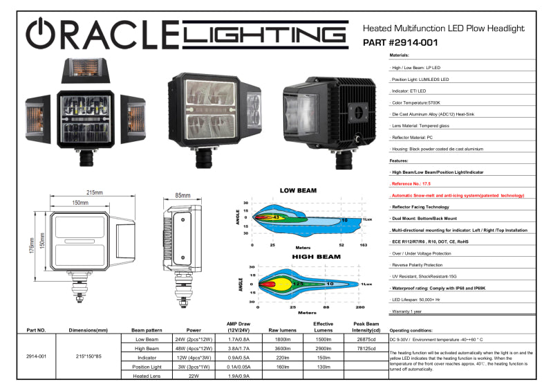 ORACLE Lighting 5700K Multifunction LED Plow Headlight with Heated Lens 2914-001