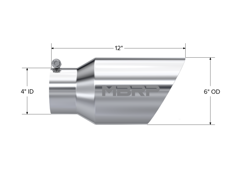 MBRP 6" O.D. Dual Wall Angled 4" inlet 12" length T304 Universal Tip - T5072