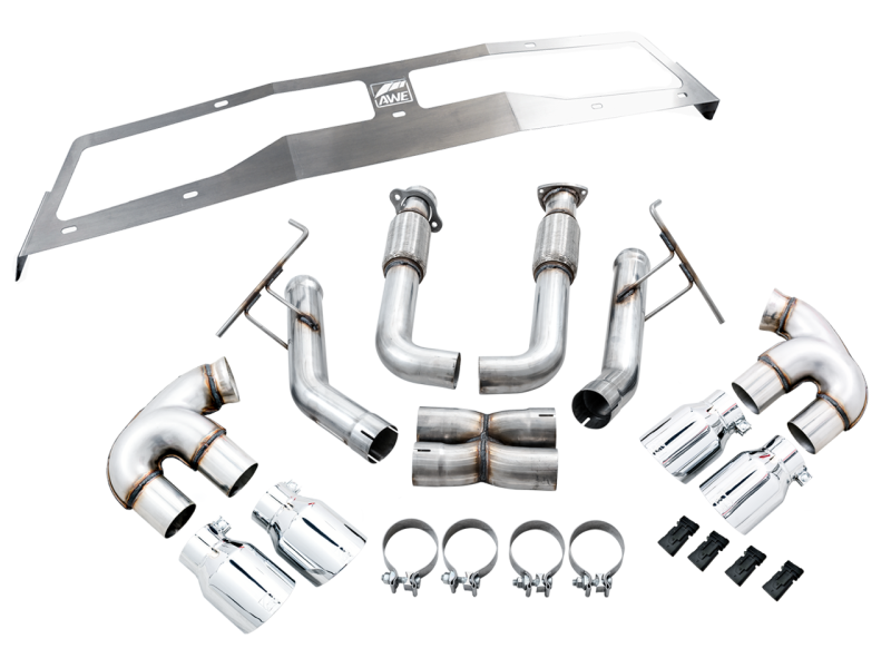 AWE Tuning Track Edition Exhaust - Quad Chrome Silver Tips for 20 Chevrolet Corvette (C8) 3020-42080