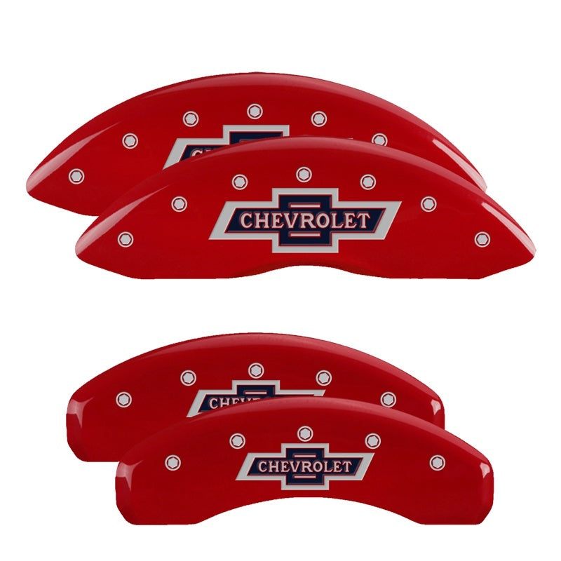 MGP 4 Caliper Covers Engraved F & R 100 Anniversary Red Finish Silver Char 2019 Chevy Silverado 1500