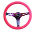 NRG Classic Wood Grain Steering Wheel (350mm) Neon Pink Painted Grip w/Neochrome 3-Spoke Center