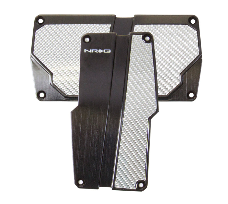 NRG Brushed Aluminum Sport Pedal A/T - Black w/Silver Carbon