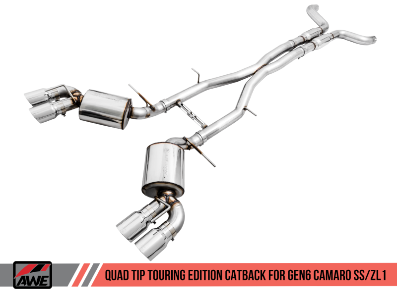 AWE Tuning Touring Edition Cat-Back Exhaust Quad Chrome Silver Tips for Chevy Camaro SS 3015-42092