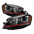 Spyder Volkswagen Golf VII 14-16 Projector Headlights DRL LED Red Stripe Blk PRO-YD-VG15-RED-DRL-BK