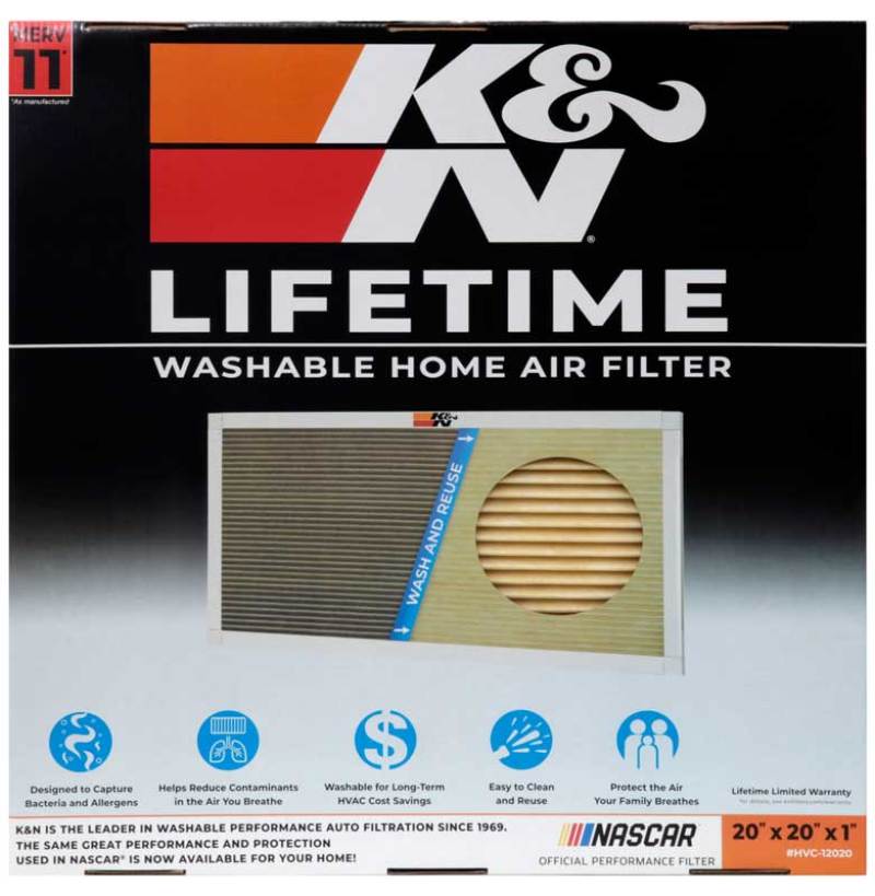 K&N HVAC Filter, Washable Home Air Filter - 20 X 20 X 1, MERV 11 HVC-12020