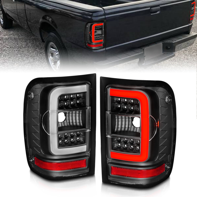 ANZO 2001-2011 Ford Ranger LED Tail Lights w/ Light Bar Black Housing Clear Lens