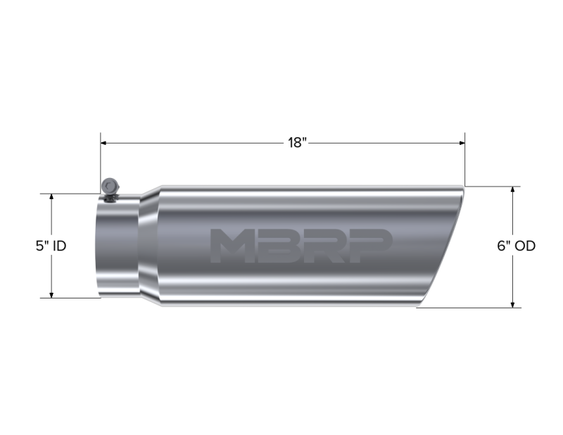 MBRP 6" OD Angled Rolled End 5" Inlet 18" Length T304 Universal Exhaust Tip - T5125