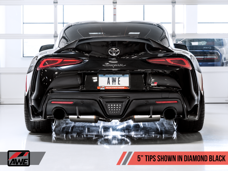 AWE Tuning Resonated Track Edition Exhaust 5" Diamond Black Tips for 20 Toyota Supra A90 3015-33130