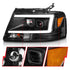 ANZO 2004-2008 Ford F-150 Projector Headlights w/ Light Bar Black Housing