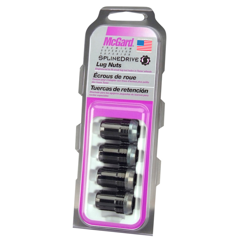 McGard SplineDrive Lug Nut (Cone Seat) M12X1.25 / 1.24in. Length (4-Pack) - Black (Req. Tool)