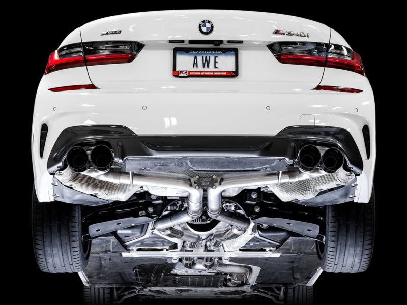 AWE Tuning Track Edition Exhaust - Quad Diamond Black Tips for 2019+ BMW M340i (G20) 3020-43085