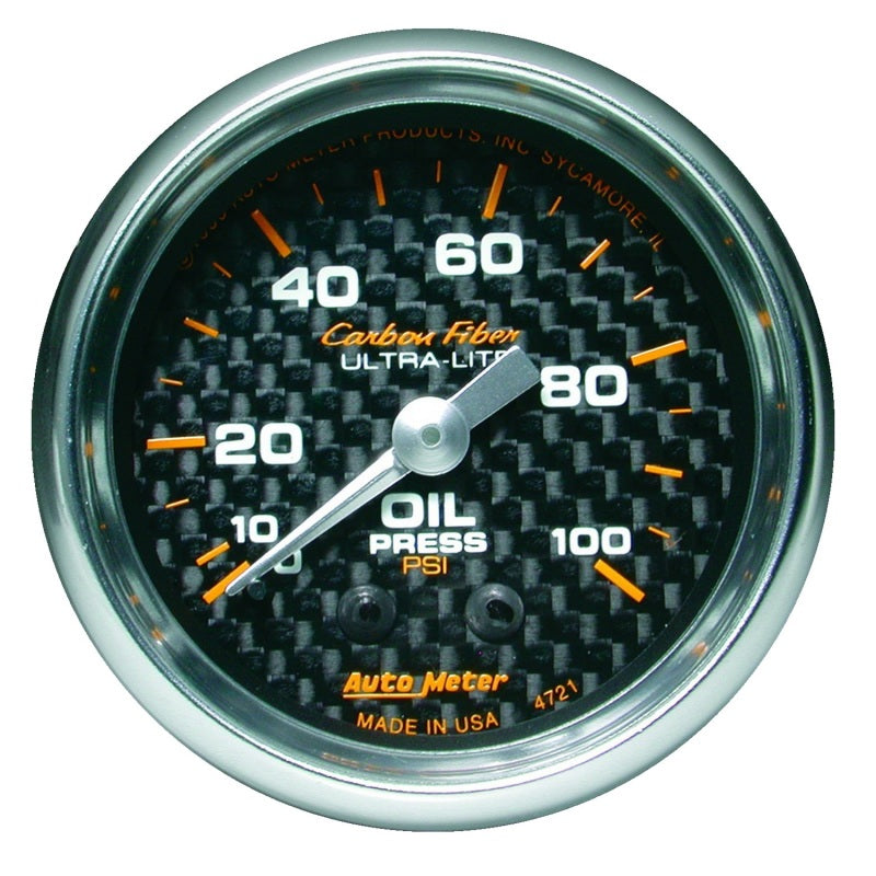 Autometer Carbon Fiber 2-1/16" 0-100 PSI Mechanical Oil Pressure Gauge - 4721