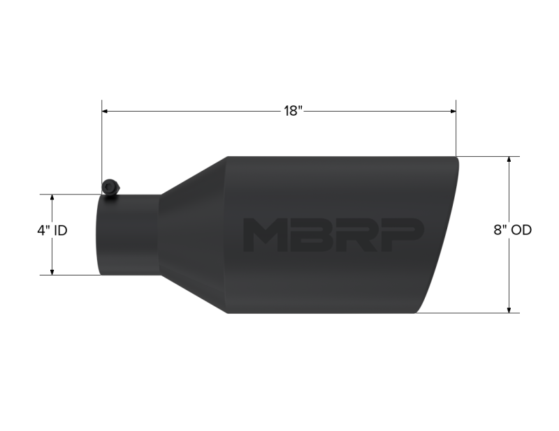 MBRP 8" O.D. Rolled End 4" inlet 18" length Black Universal Tip - T5128BLK