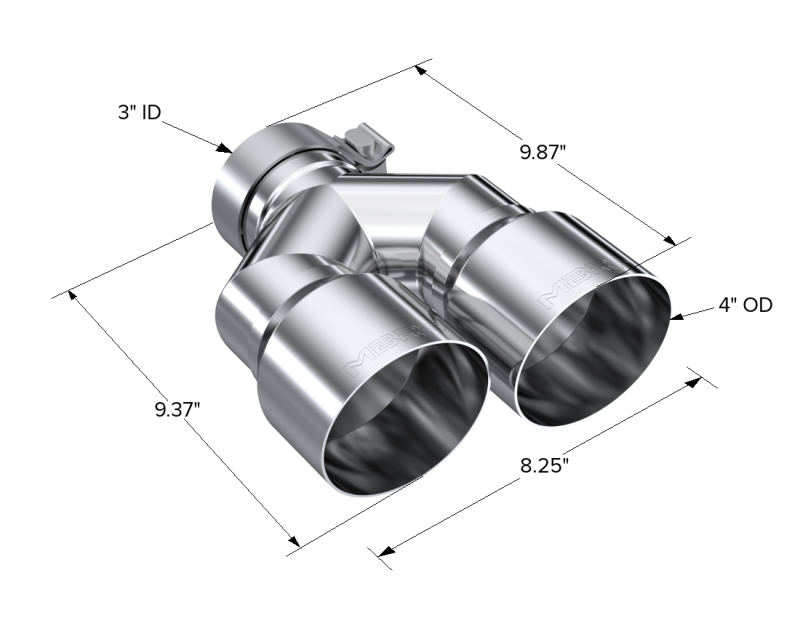 MBRP 3"ID/ 4" Dual Out/ L 9.37" / R 9.87" Single Wall T304 SS Univ Exhaust Tip - T5183