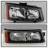 Xtune Chevy Silverado 2500HD 03-06 Crystal Headlights w/ Bumper Lights Black HD-JH-CSIL03-AM-BK-SET