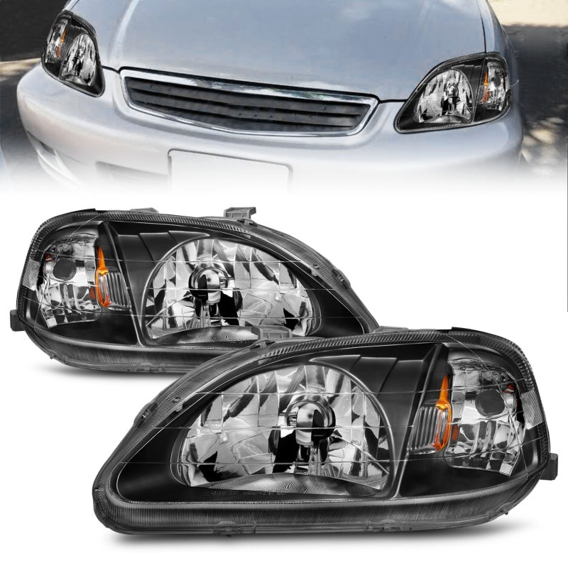 ANZO 1999-2000 Honda Civic Crystal Headlights Black