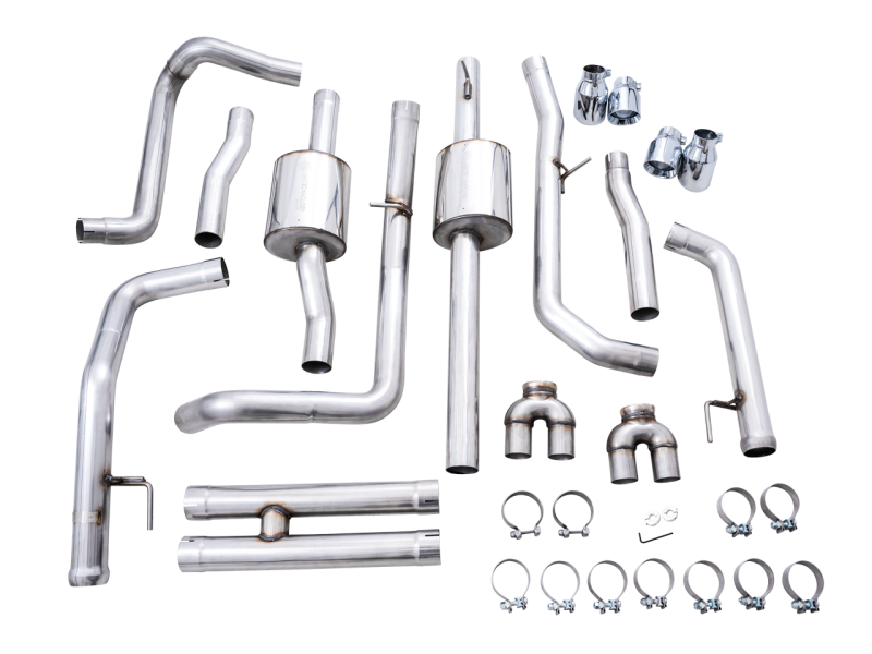 AWE Tuning 0FG Catback Split Rear Exit Exhaust - Quad Chrome Silver Tips 3015-42203