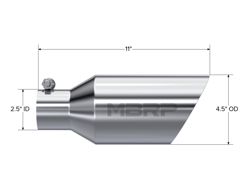 MBRP 4.5"O.D. Dual Walled Angled Rolled End 2.5"Inlet 11" Length, T304 Universal Tip - T5161