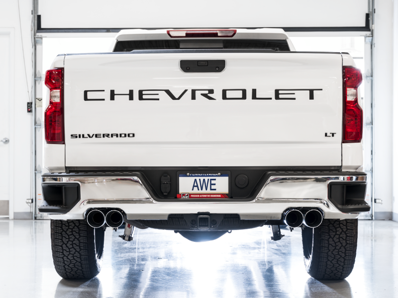 AWE Tuning 0FG Catback Split Rear Exit Quad Chrome Tips for 4th Gen GM 1500 5.3L 3015-42201