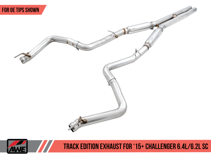 AWE Tuning Track Edition Exhaust for 15+ Dodge Challenger 6.4L/6.2L SC - Stock Tips 3015-11050