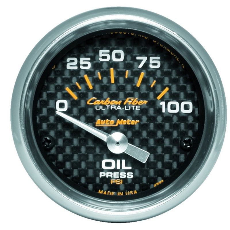 Autometer Carbon Fiber 2-1/16" 0-100 PSI Air-Core Electronic Oil Pressure Gauge - 4727