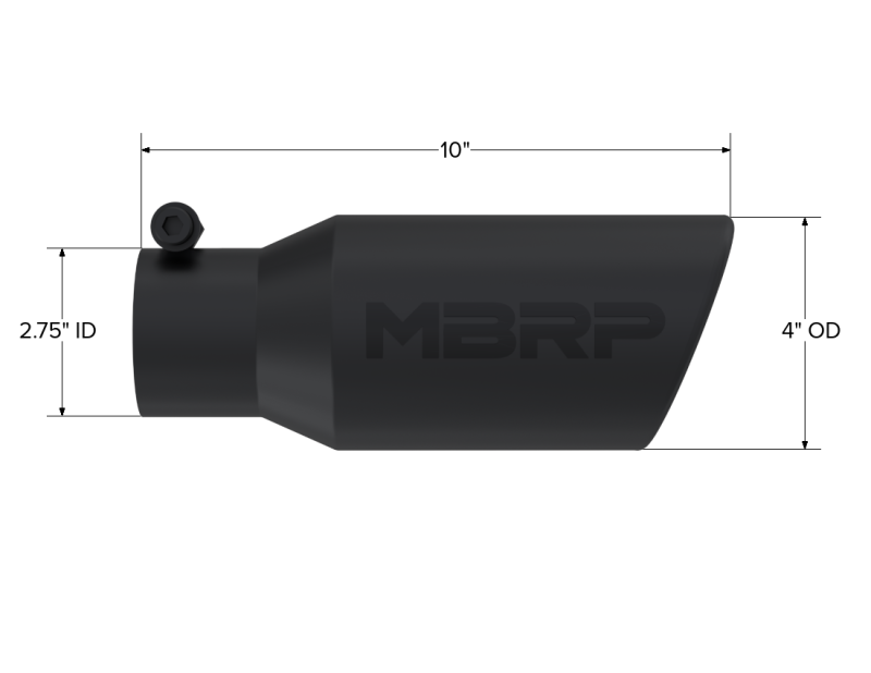 MBRP 4" OD, 2.75" Inlet, 10" Length Black Universal Angled Rolled End Tip - T5157BLK