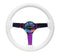 NRG Reinforced Steering Wheel (350mm / 3in. Deep) Classic White w/4mm Neochrome Solid 3-Spoke