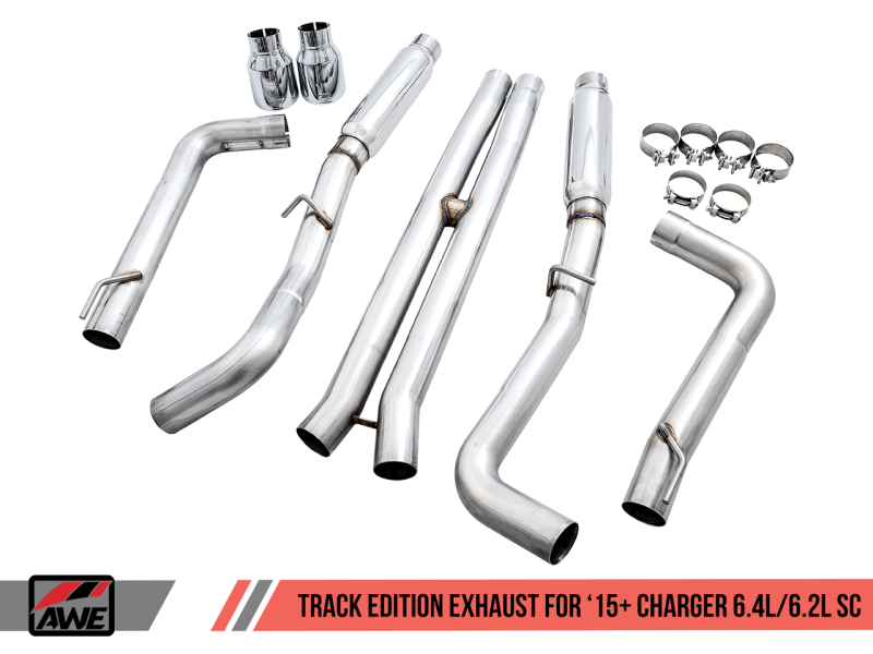 AWE Tuning Track Edition Exhaust Chrome Silver Tips for Dodge Charger 6.4L/6.2L Supercharged 3015-32112