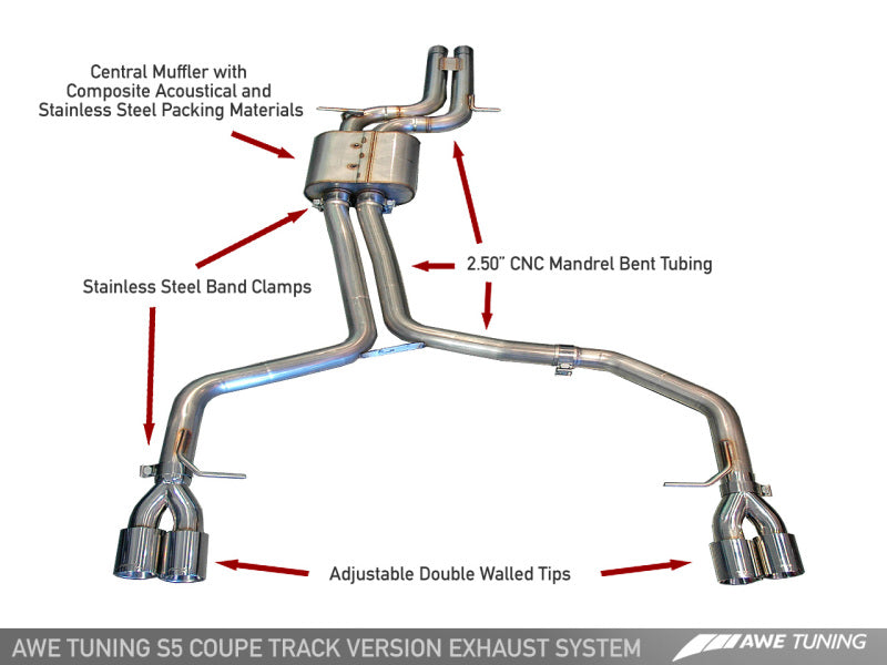 AWE Tuning Track Edition Exhaust System - Polished Silver Tips for Audi B8 S5 4.2L 3020-42014