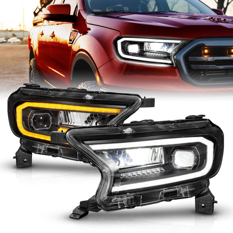 ANZO 19-23 Ford Ranger Full LED Projector Headlights w/ Initiation & Sequential - Black