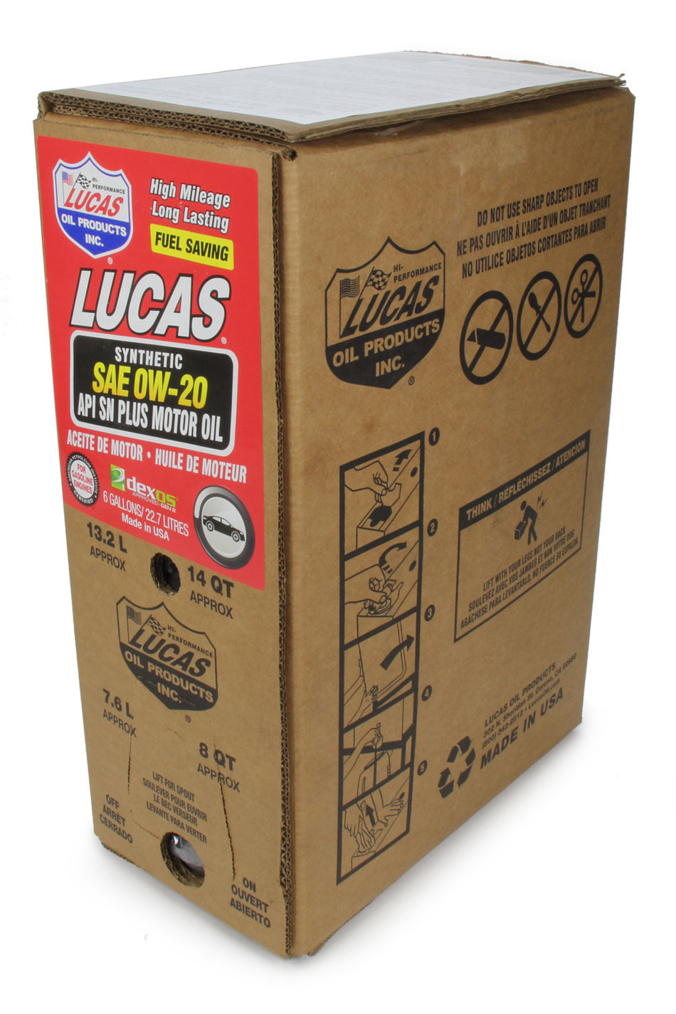 LUCAS OIL SAE 0W20 Synthetic API SN Plus/Dexos Motor Oil (6 Gallon Bag In Box) 18003