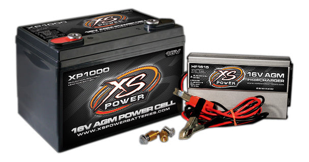 XS POWER BATTERY AGM Battery 16v 2 Post & HF Charger Combo Kit