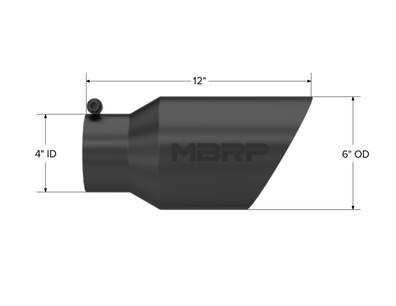 MBRP 6" O.D. Dual Wall Angled 4" inlet 12" length Black Coated Universal Tip - T5072BLK