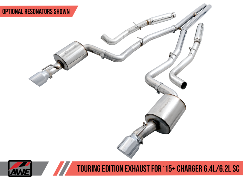 AWE Tuning Non-Resonated Touring Edition Exhaust Silver Tips for Dodge Charger 6.4L/6.2L SC 3020-32056