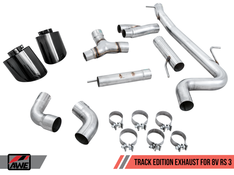 AWE Tuning Track Edition Exhaust - Diamond Black Tips RS-Style Tips for 17-19 Audi RS3 8V 3020-33064